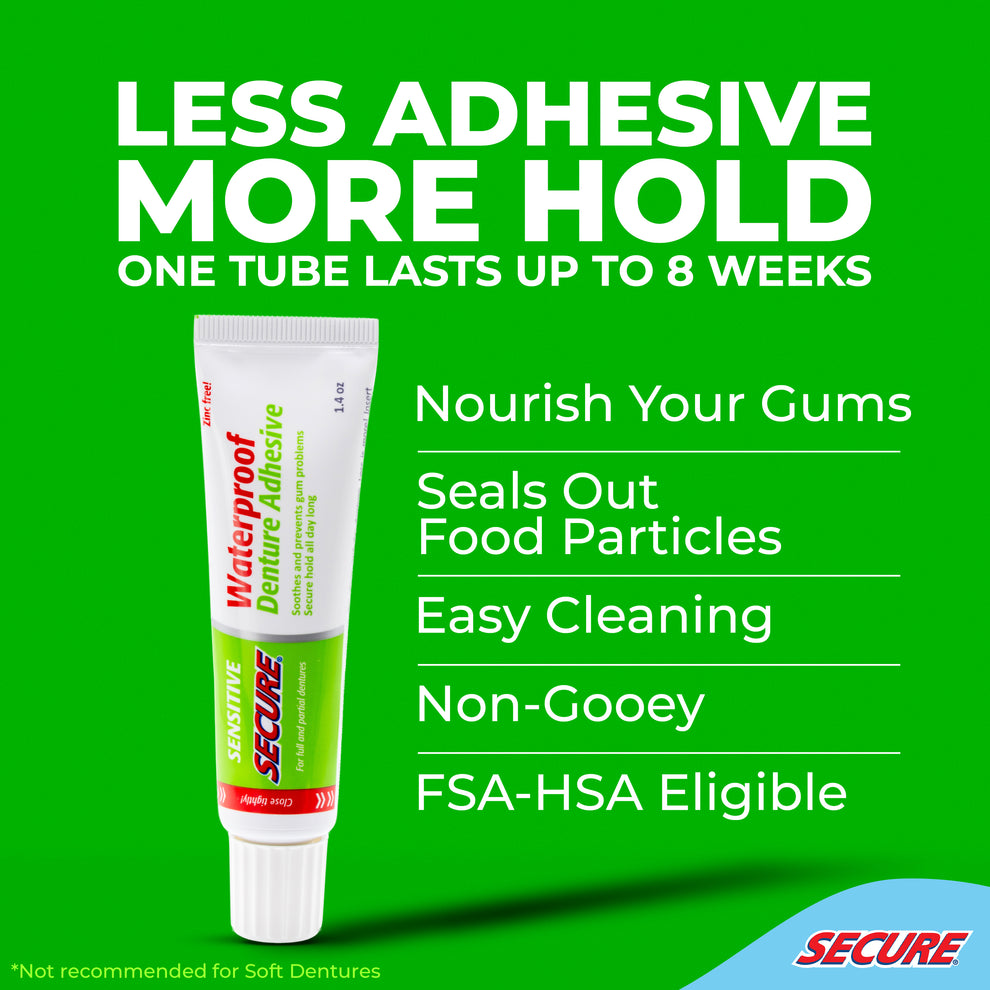 Secure Denture Adhesive: Soothing Aloe, Zinc-Free, 12-Hour Hold ...